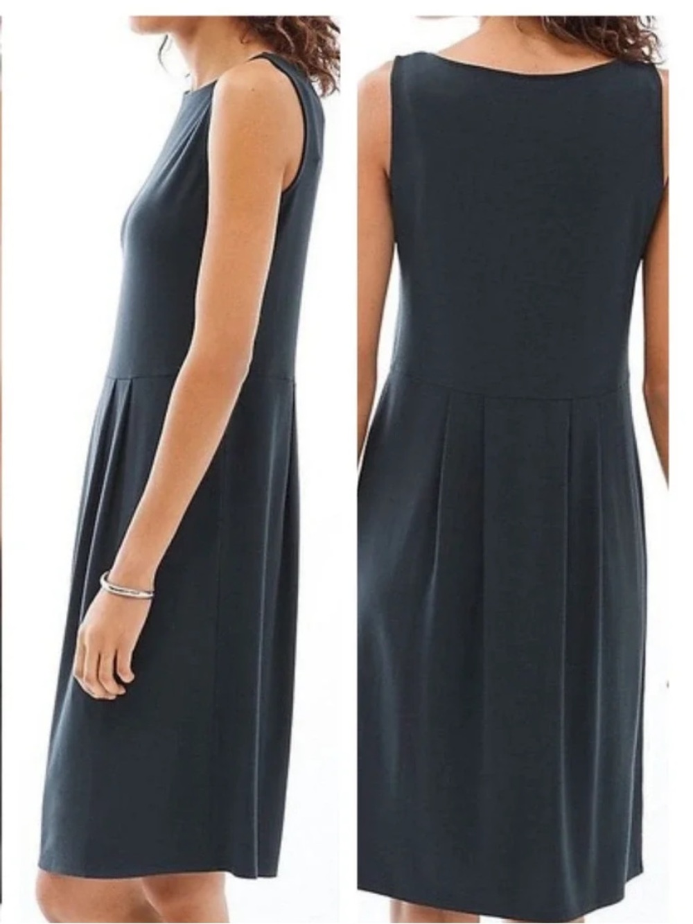 J Jill Wearever Collection Pleated Midi Tank Dress Navy Minimalist-Large